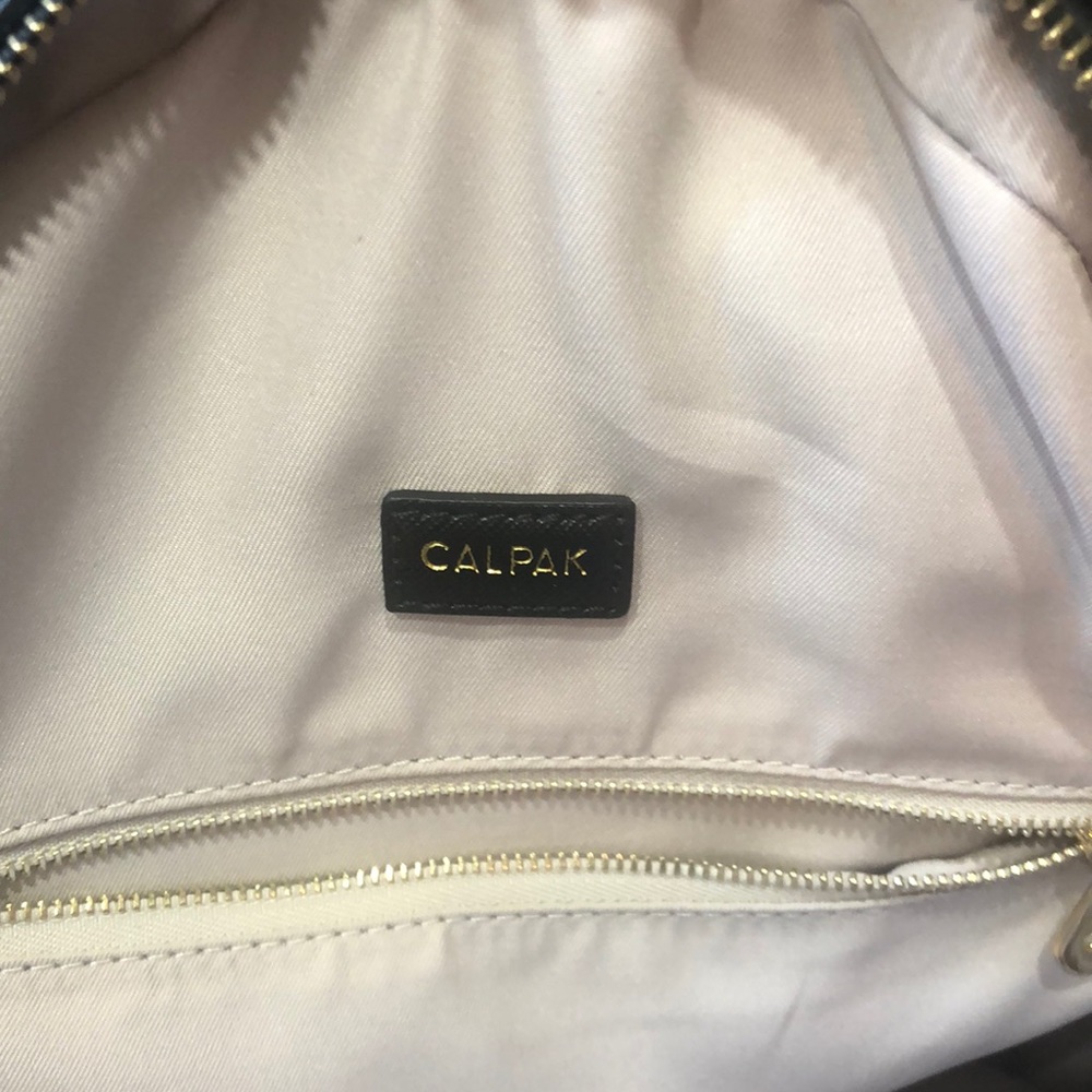 Calpak “Kaya” in black with gold zippers.